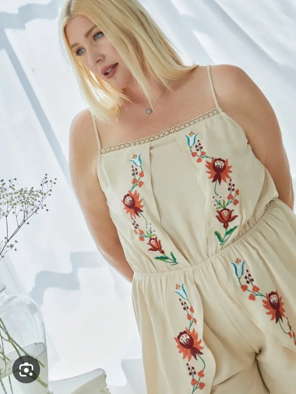 DAVI & DANI Cream Textured Boho Top with Lace Trim